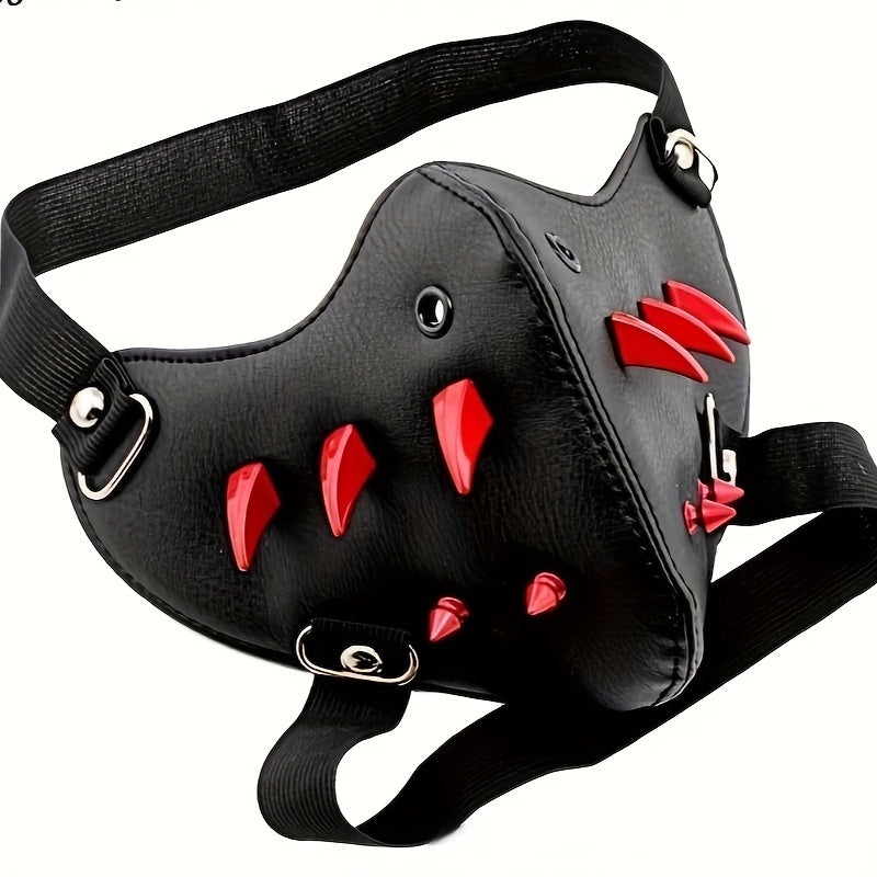 PU Leather Steampunk Motorcycle Mask with Red Spikes , Infinite Steampunk