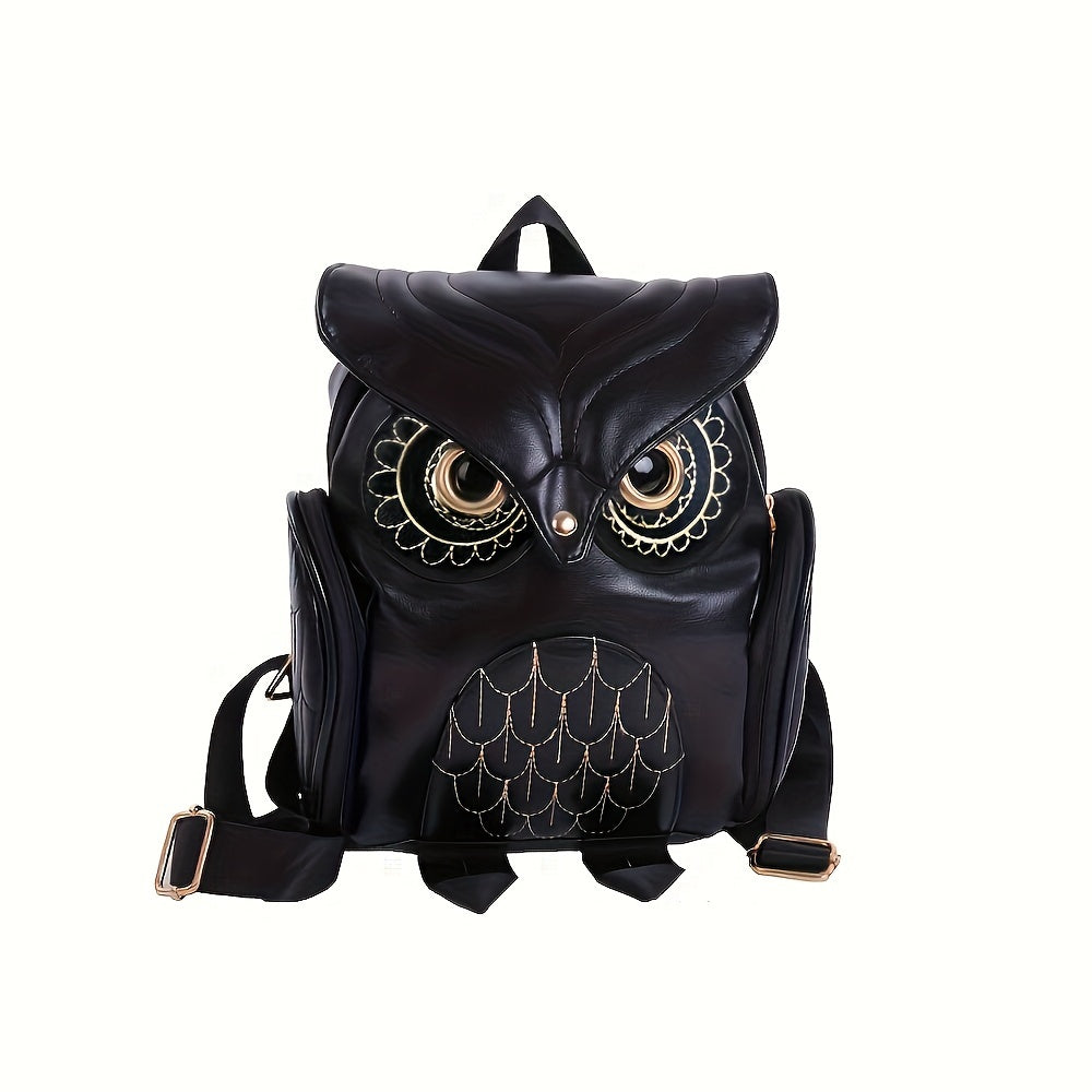 Cartoon Owl Travel Backpack – Trendy PU Leather Flap Daypack for Cosplay and Gothic Magic Styles , Infinite Steampunk