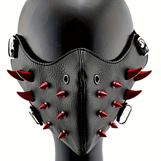 PU Leather Steampunk Motorcycle Mask with Red Spikes , Infinite Steampunk