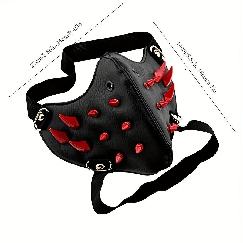 PU Leather Steampunk Motorcycle Mask with Red Spikes , Infinite Steampunk