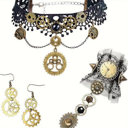 Steampunk Jewellery Set, Earrings, Bracelet, Necklace , Infinite Steampunk