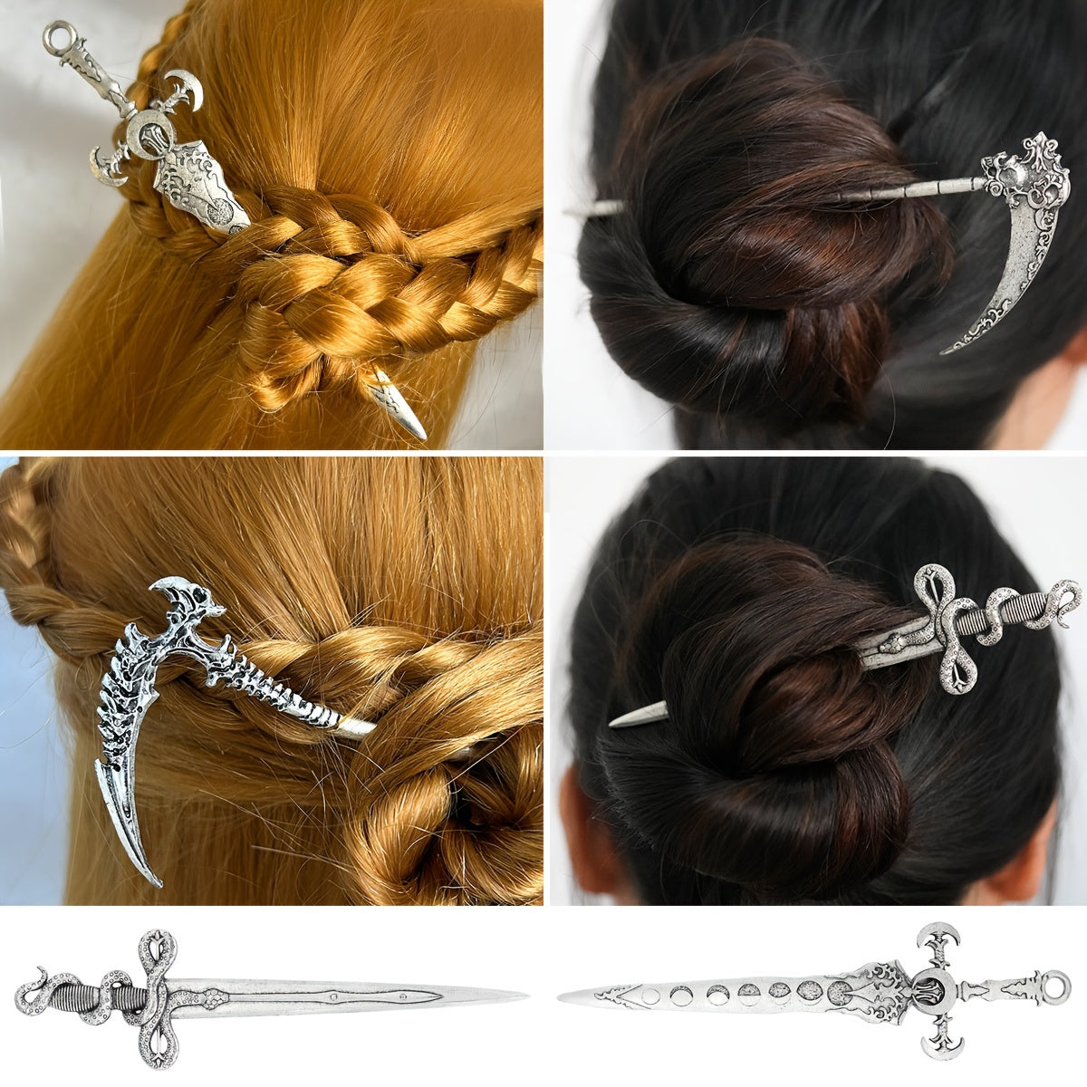 Vintage Viking-Inspired Sword and Sythe Hairpin Set , Infinite Steampunk