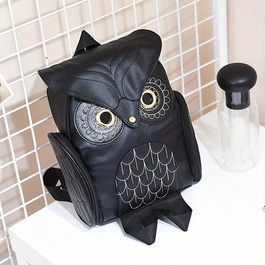 Cartoon Owl Travel Backpack – Trendy PU Leather Flap Daypack for Cosplay and Gothic Magic Styles , Infinite Steampunk