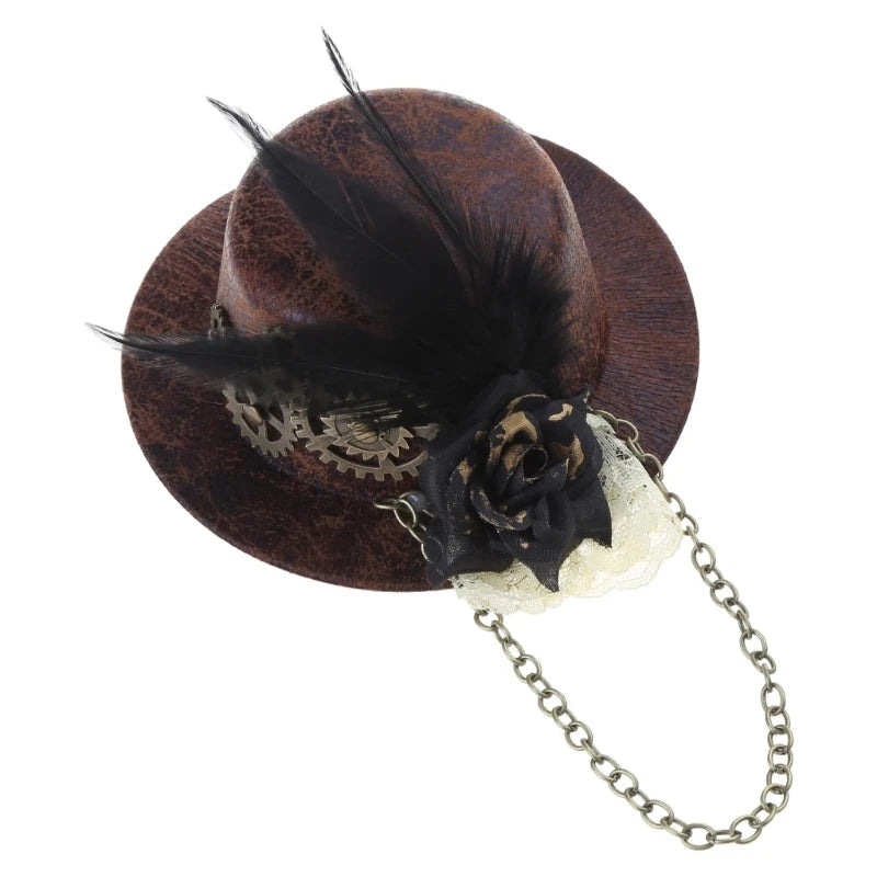 Steampunk mini bowler derby hat, brown and cream fascinator, sale with cogs and clock parts, the engineer