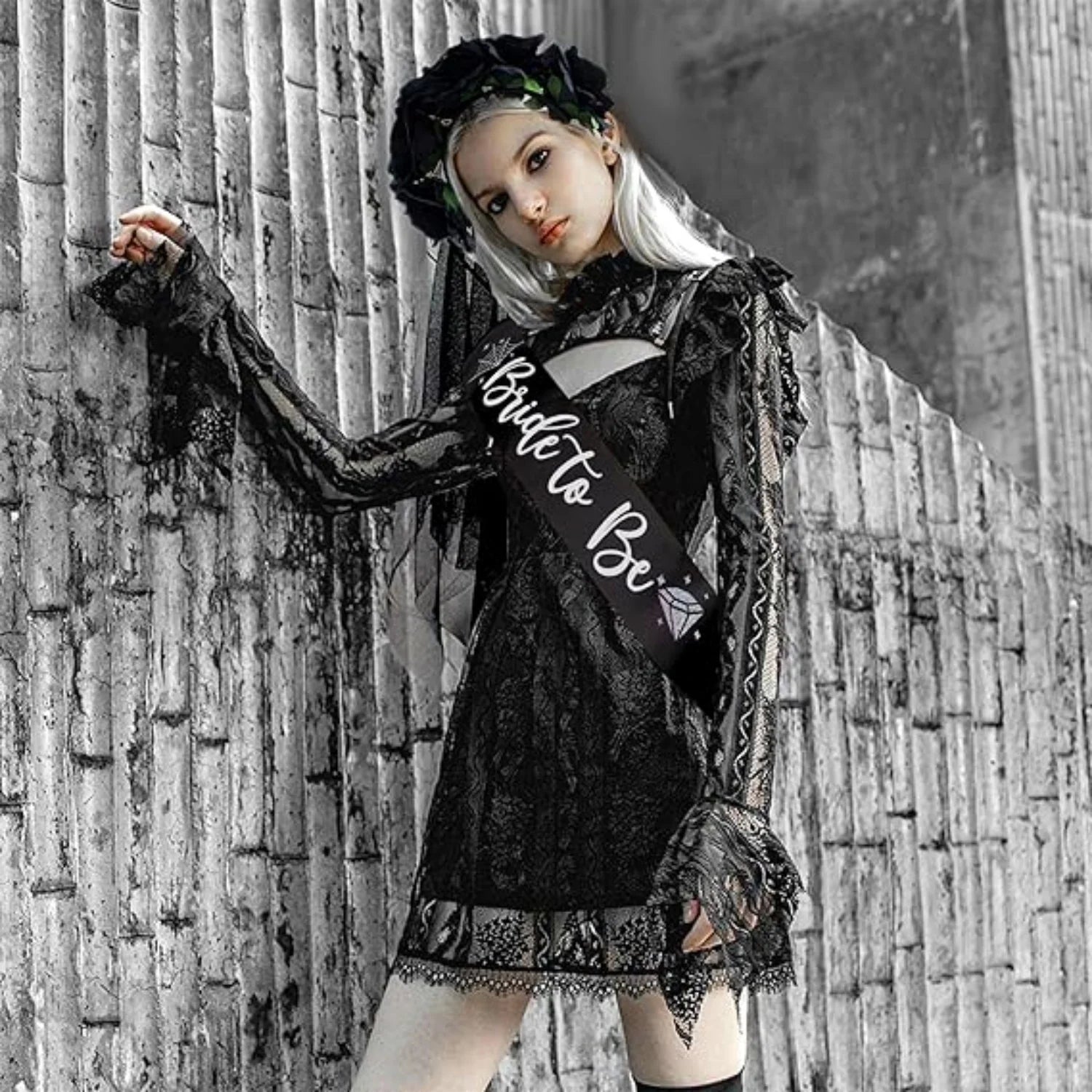 Gothic Bride to be Sash & Blackrose Veil , Infinite Steampunk