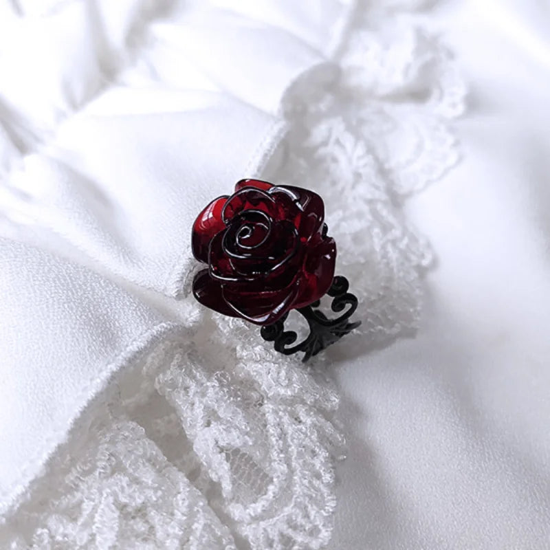 Punk Gothic Red Rose Adjustable Ring