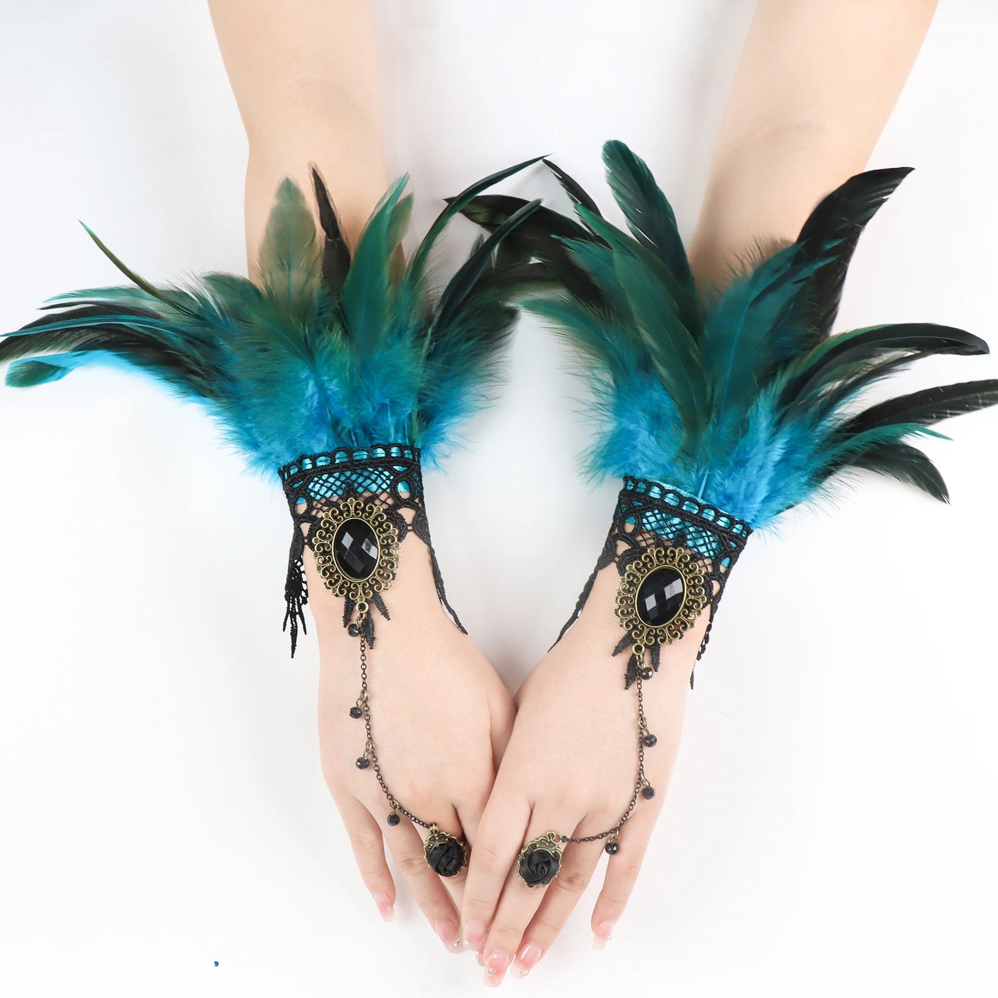 Lace Feather Wrist Cuffs