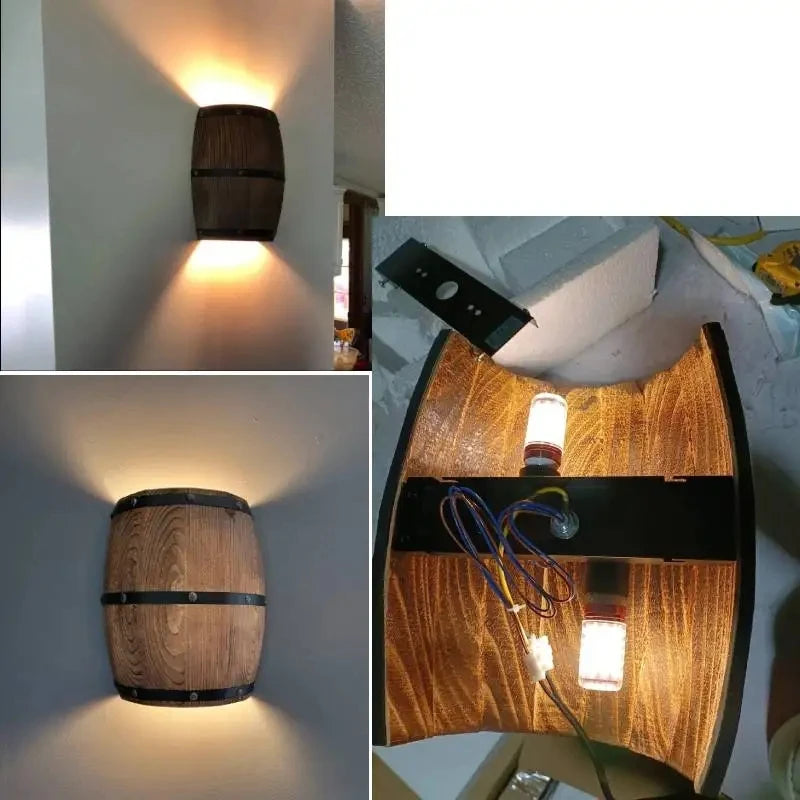 Retro Wood Barrel Wall Light Fixture , Infinite Steampunk