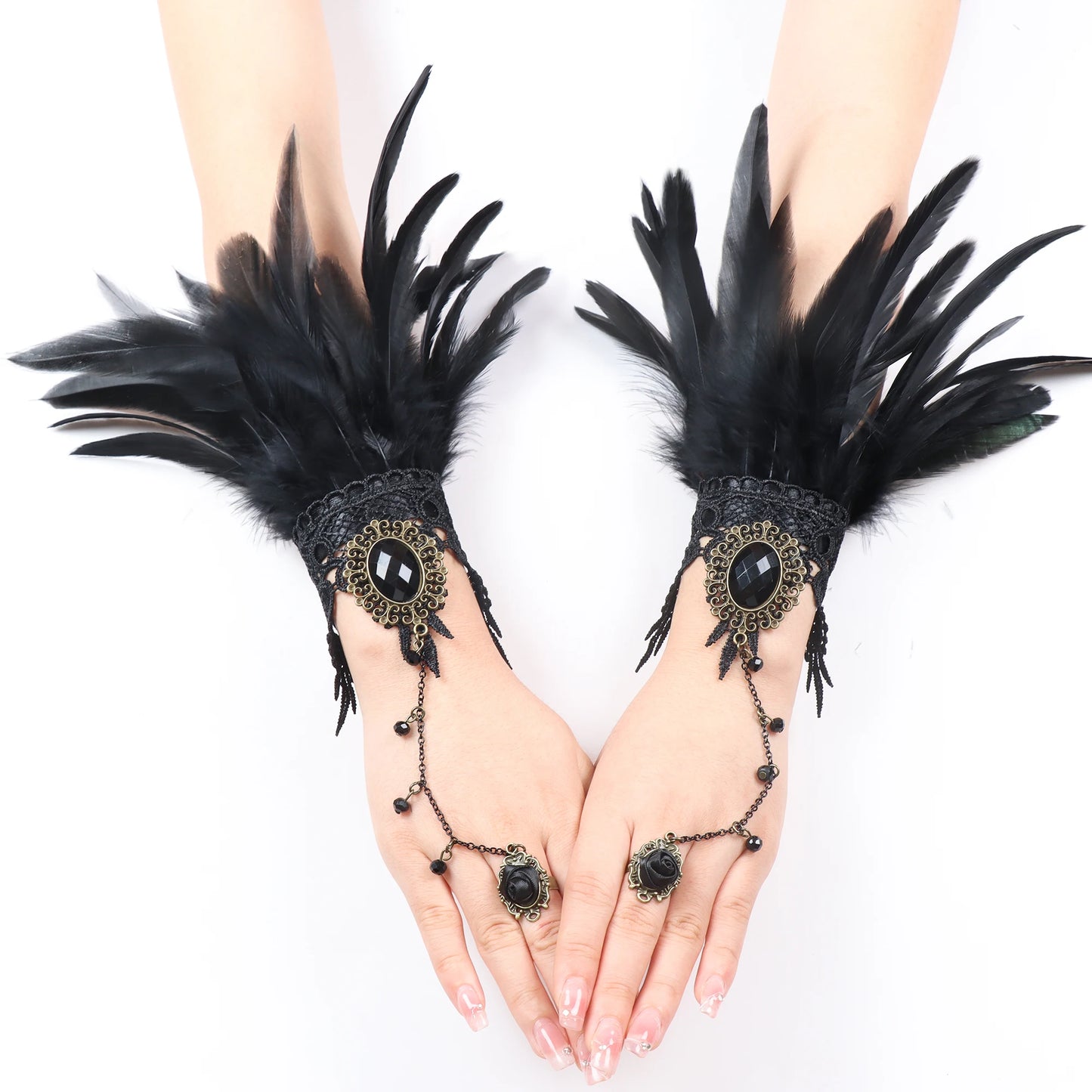 Lace Feather Wrist Cuffs