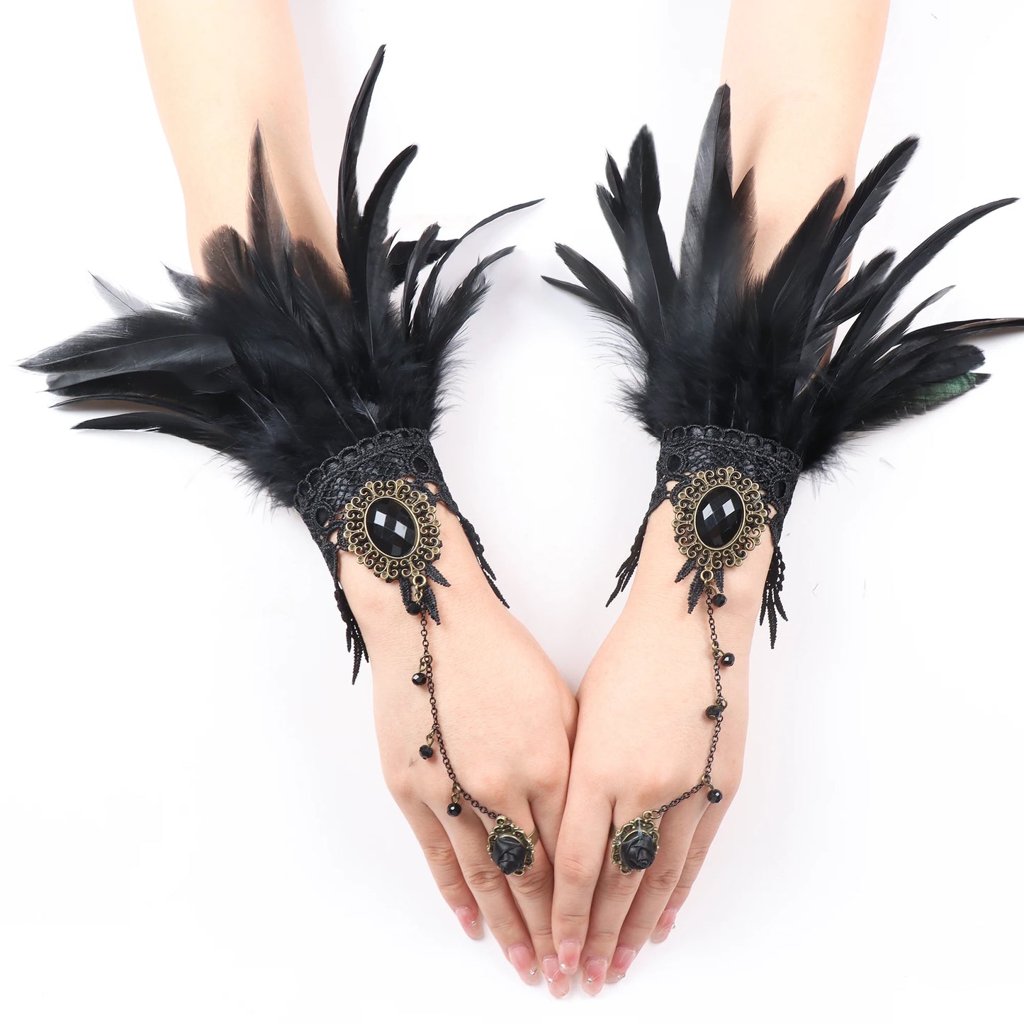 Lace Feather Wrist Cuffs