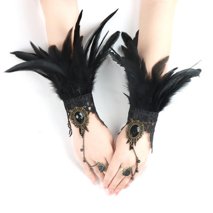 Lace Feather Wrist Cuffs