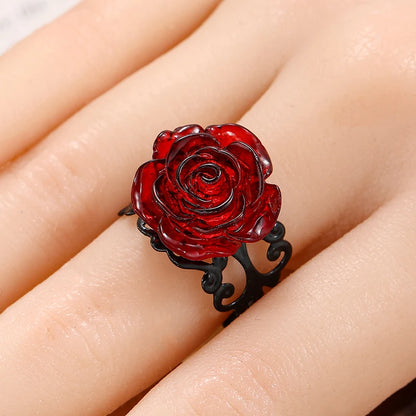 Punk Gothic Red Rose Adjustable Ring