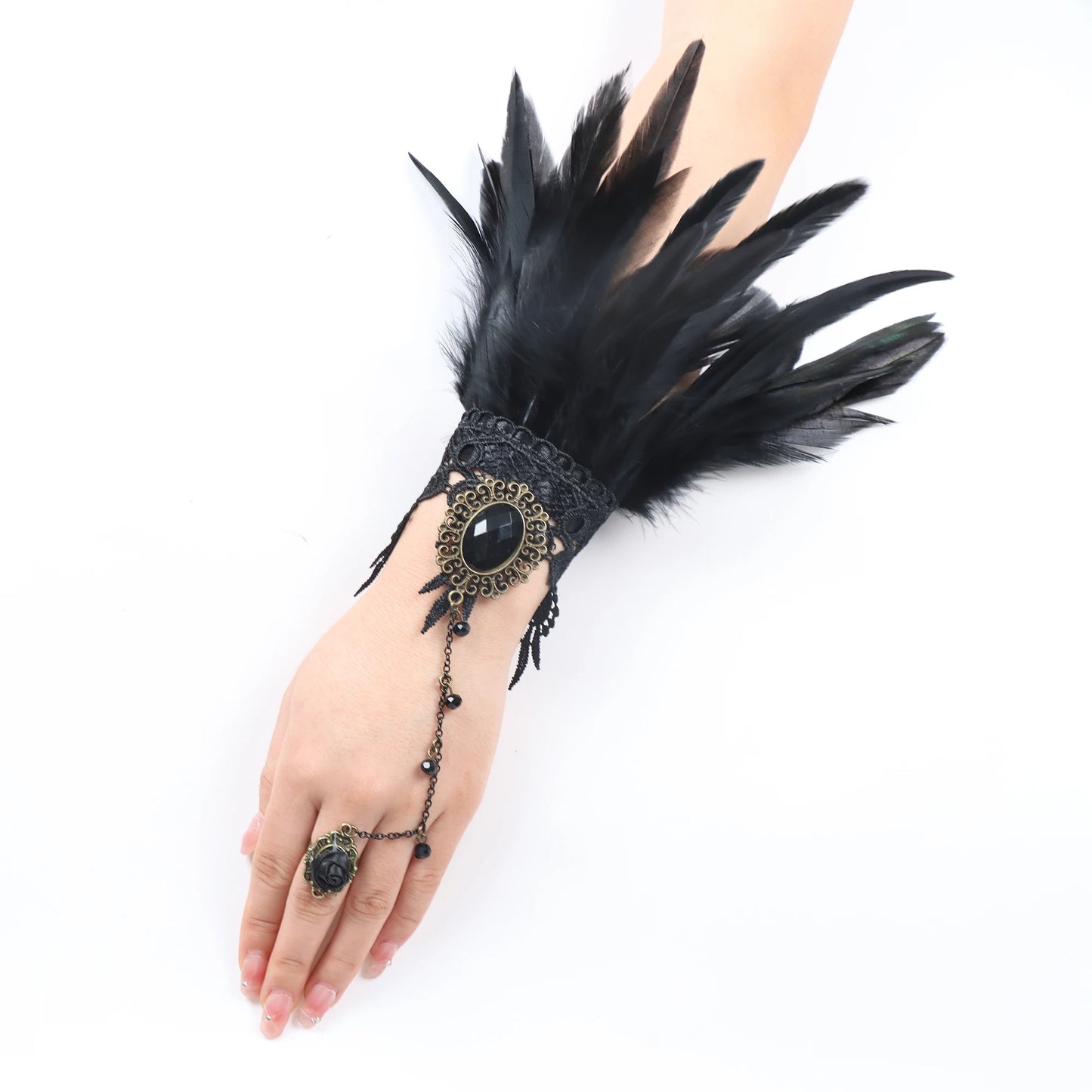 Lace Feather Wrist Cuffs