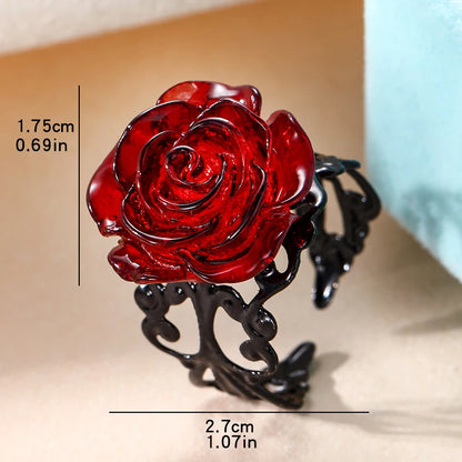 Punk Gothic Red Rose Adjustable Ring