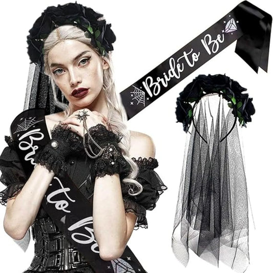 Gothic Bride to be Sash & Blackrose Veil , Infinite Steampunk