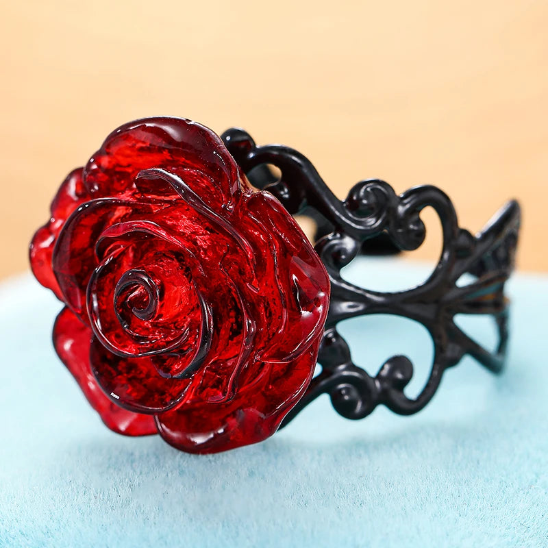 Punk Gothic Red Rose Adjustable Ring