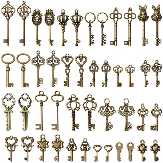 46Pcs/Set Antique Bronze Vintage Skeleton Keys , Infinite Steampunk