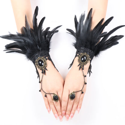 Lace Feather Wrist Cuffs