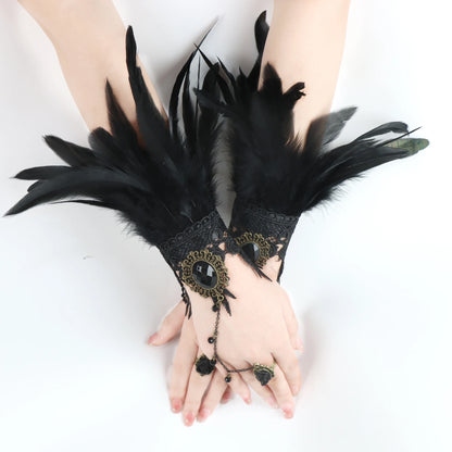 Lace Feather Wrist Cuffs