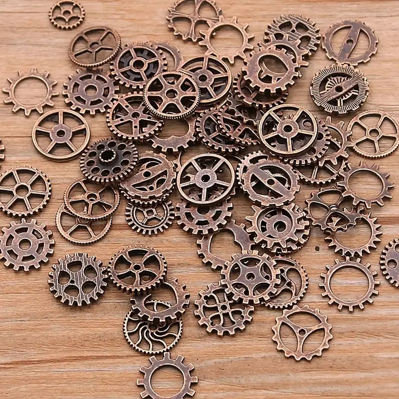 A selection of steampunk inspired miniature mixed alloy gears. Ideal for making jewellery.